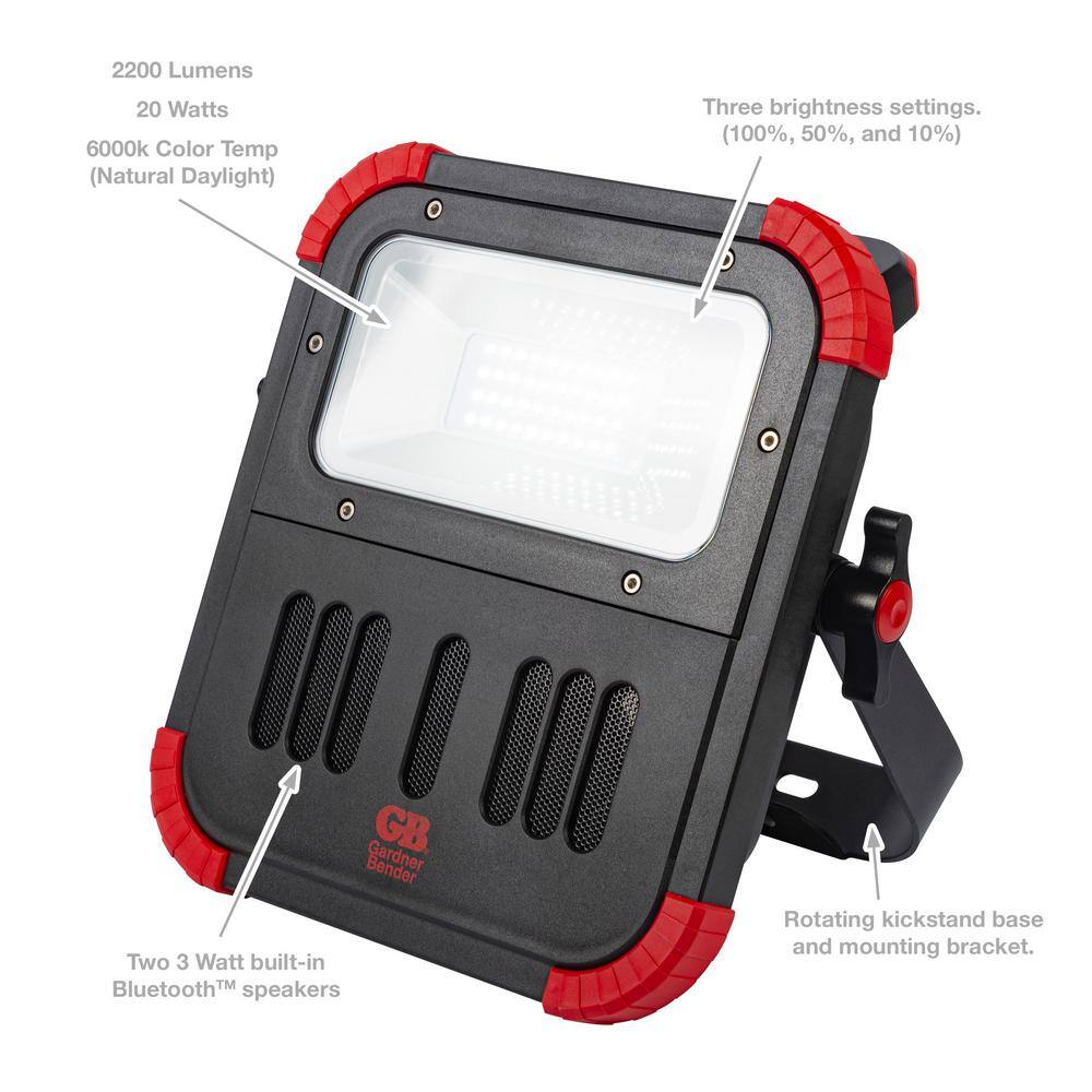 Gardner Bender 20-Watt LED Work Light with Bluetooth Speaker