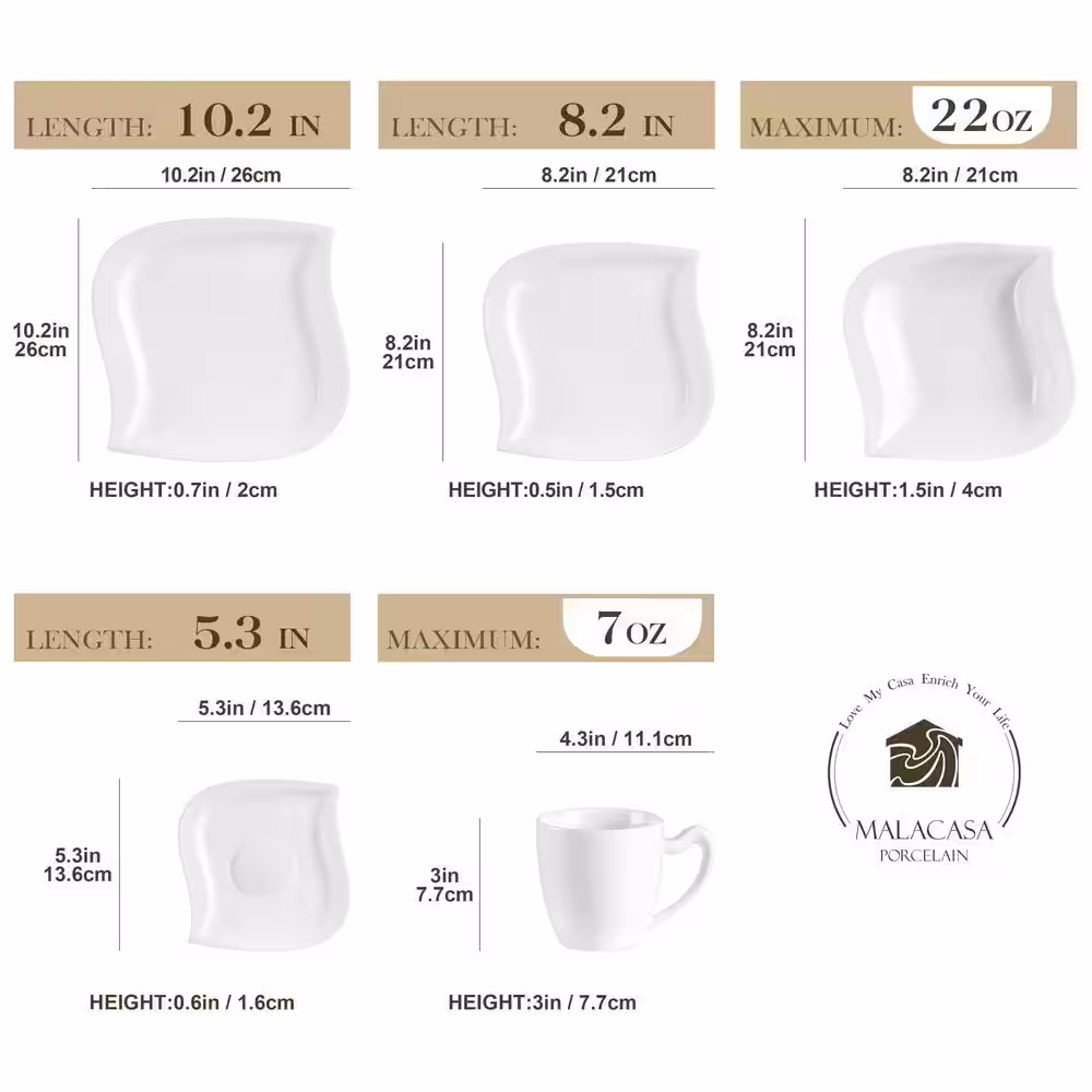 MALACASA Elvira 30-Piece Modern Ivory White Porcelain Dinnerware Set (Service for 6)