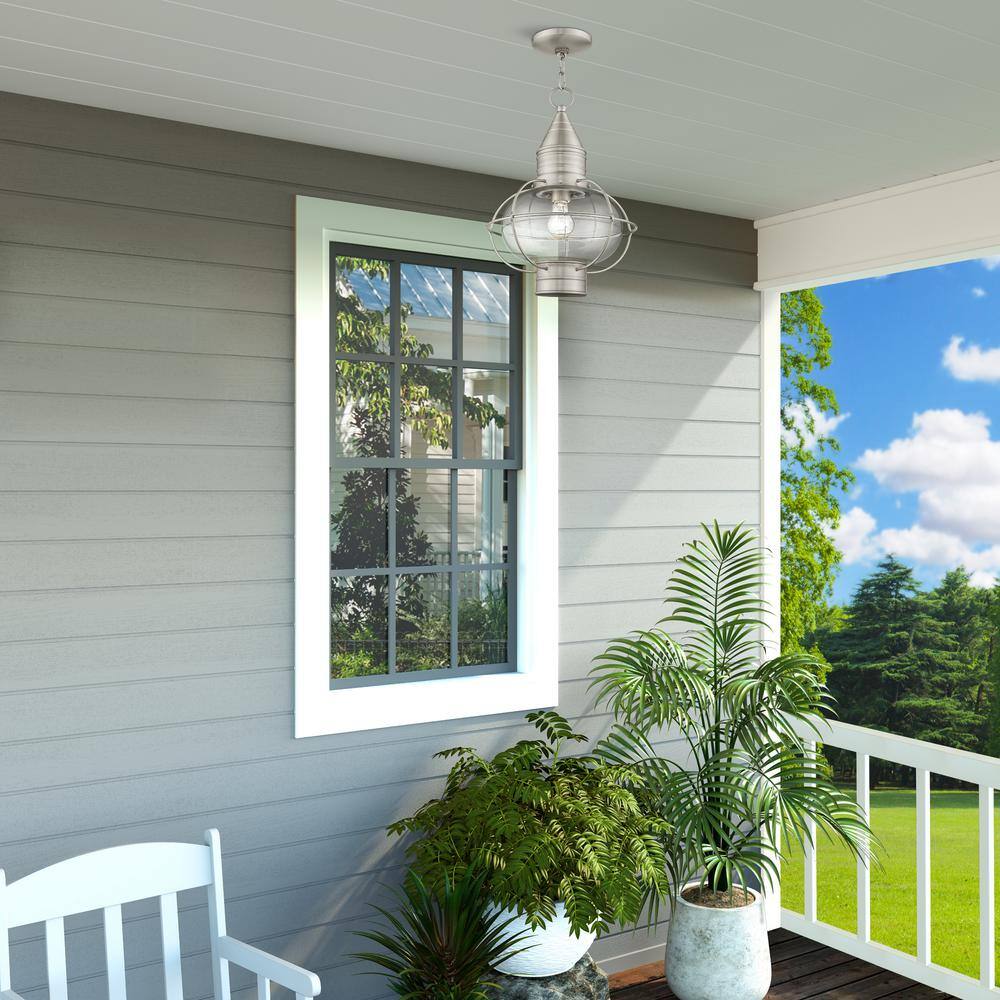 Livex Lighting Newburyport 1 Light Brushed Nickel Outdoor Pendant Lantern
