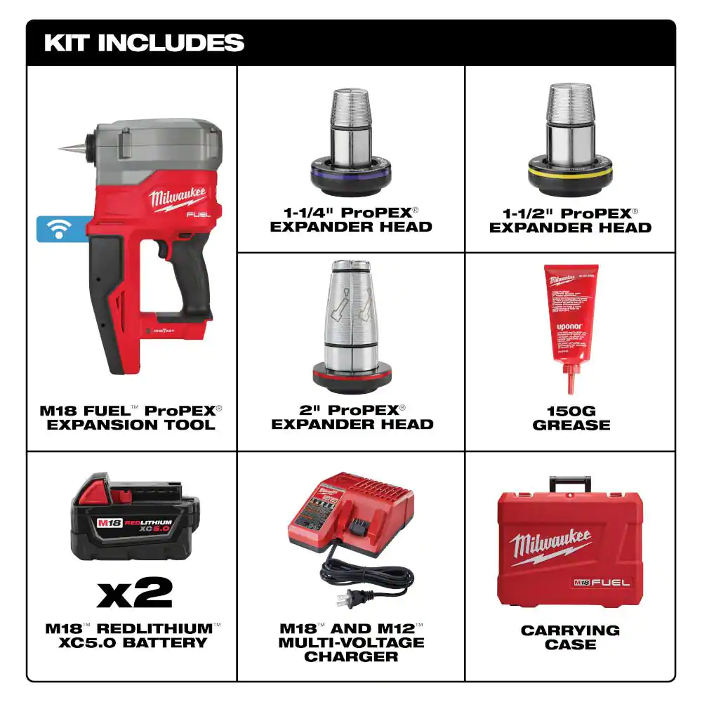 Milwaukee M18 Fuel 18-Volt Lithium-Ion Brushless Cordless 1/2 in. - 2 in. Expansion Tool Kit, with 3-Heads, 2-Batteries