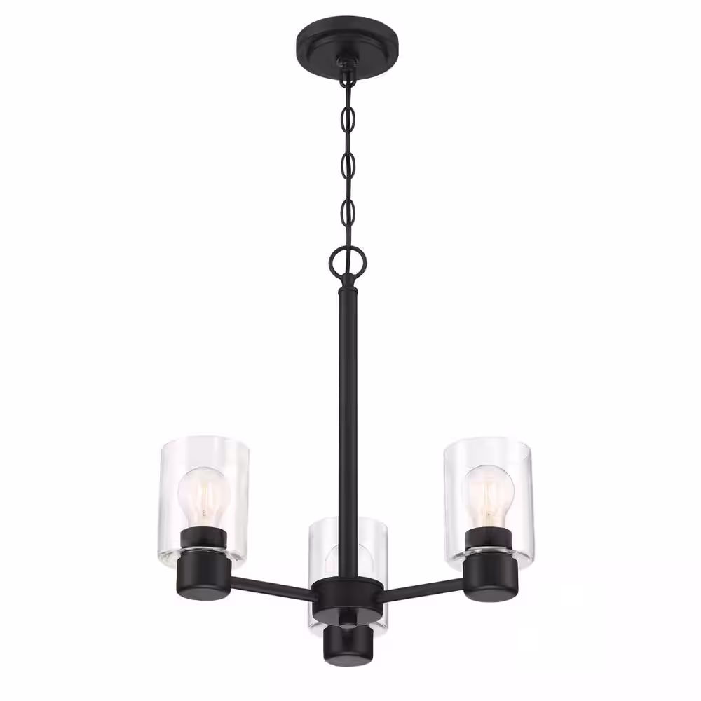 Westinghouse Sylvestre 3-Lights Matte Black Chandelier with Clear Glass