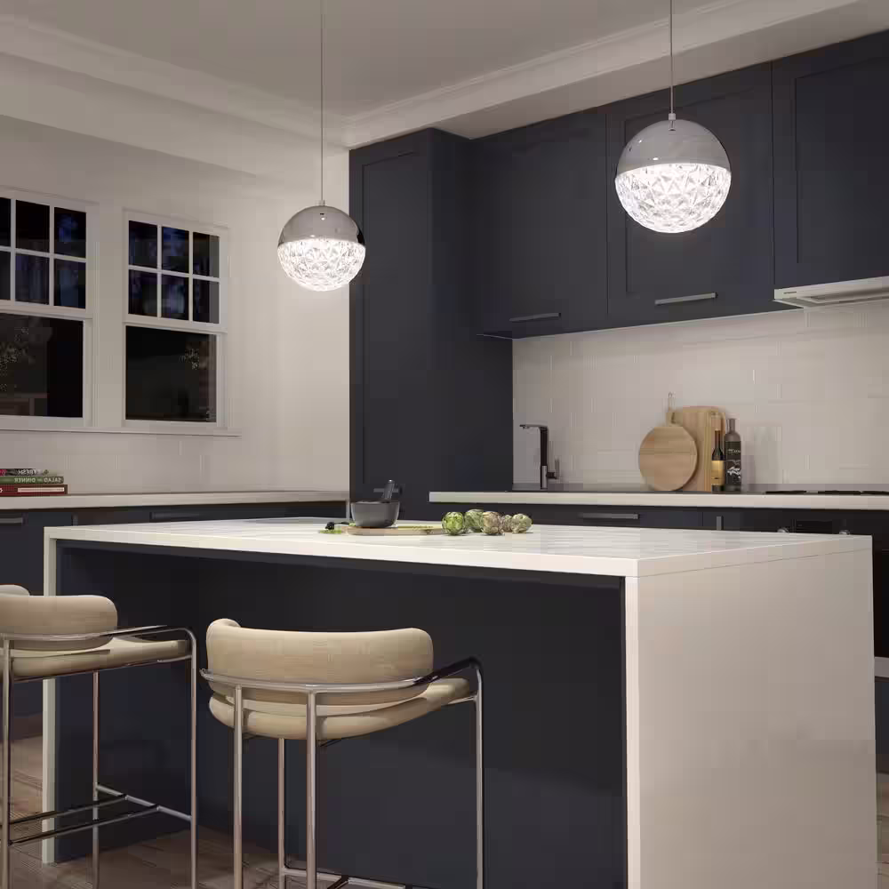 Artika Carat Ball 15-Watt 1 Light Chrome Modern 5 CCT Integrated LED Mini Pendant Light Fixture for Kitchen Island