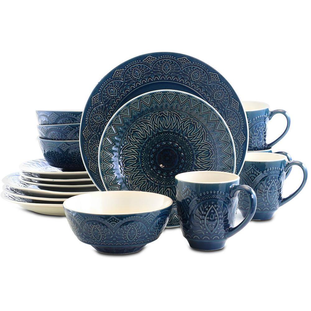 Elama Petra 16-Piece Bohemian Blue Stone Dinnerware Set (Service for 4)