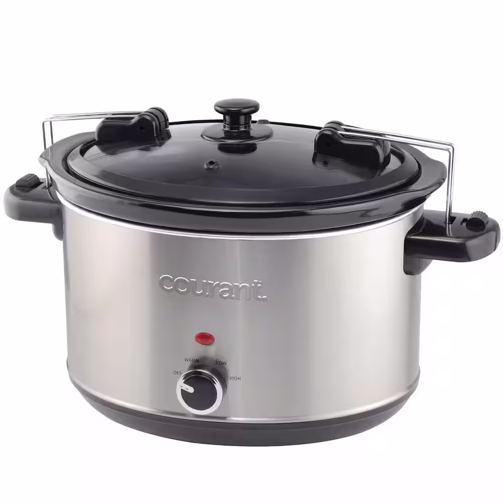 Courant 6-qt. Slow Cooker with Locking Lid, Warm Settings, Stainproof Stoneware Pots, Stainless Steel