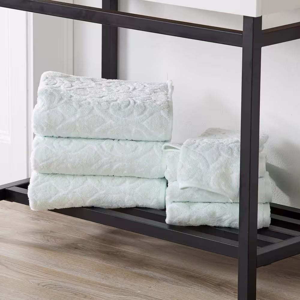 FRESHFOLDS Green Solid 100% Cotton Jacquard Hand Towel (Set of 4)