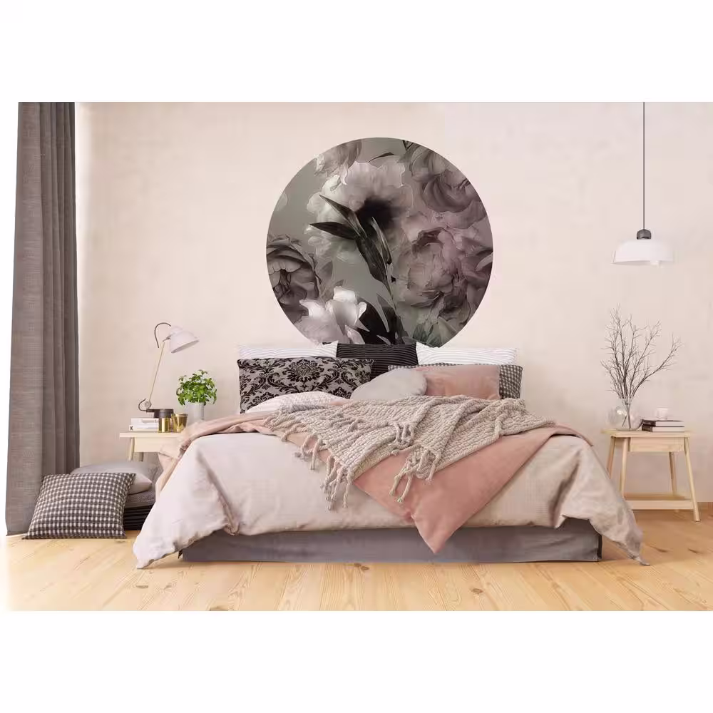 Dundee Deco Falkirk Airdrie Abstract Dark Watercolor Flower Peel and Stick Circular Wall Mural