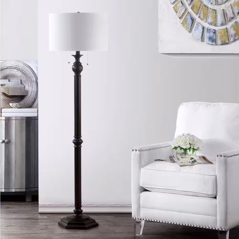 SAFAVIEH Jessie 58.75 in. Oil-Rubbed Bronze Floor Lamp with Off-White Shade