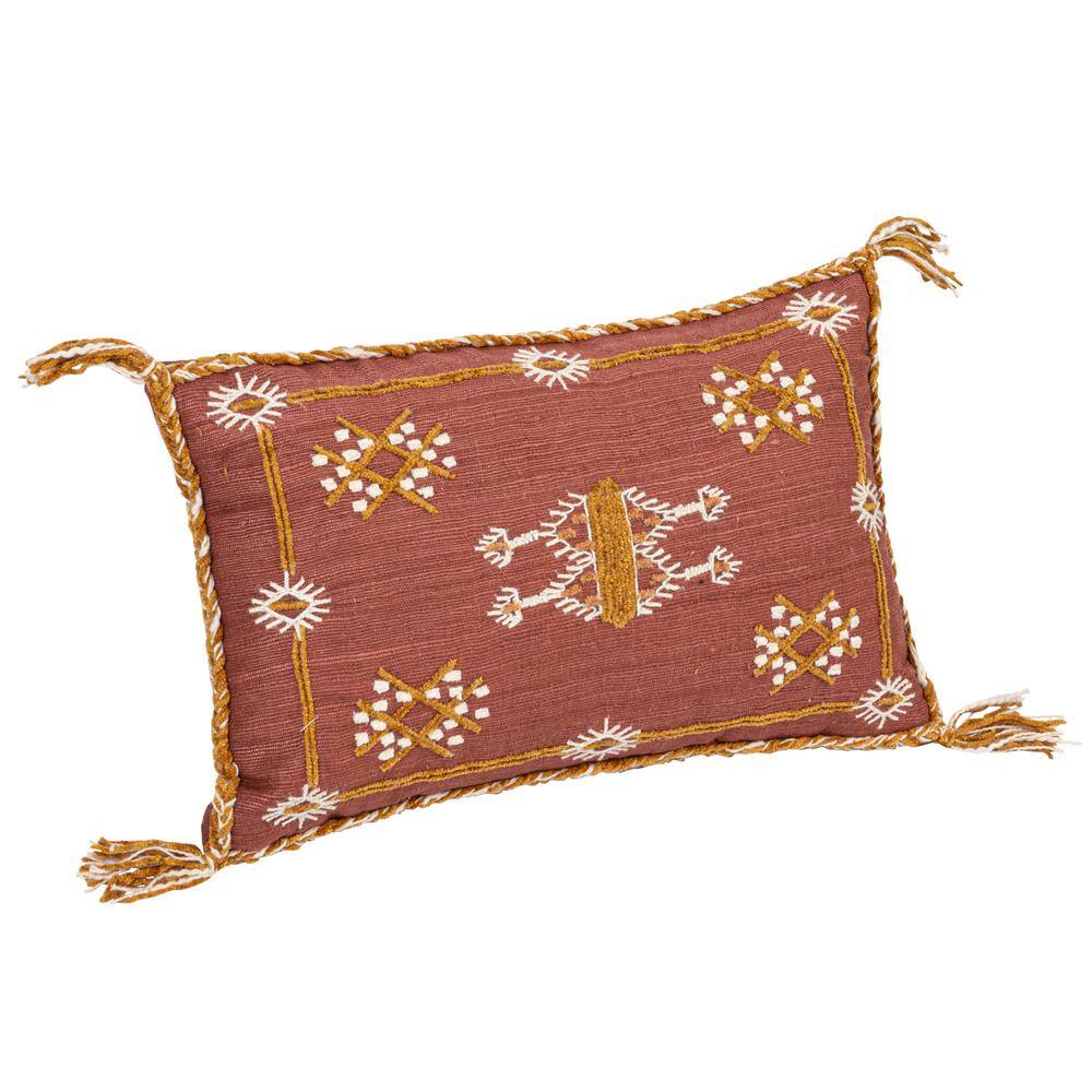 Storied Home Multicolored Moroccan Abstract Pattern Cotton 14 in. x 9 in. Throw Pillow with Tassels