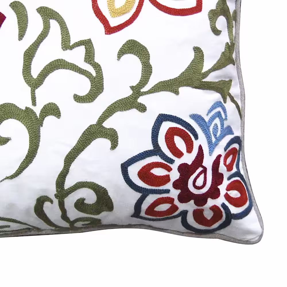 None Clementine Multicolor Floral Embroidered 18 in. x 18 in. Throw Pillow