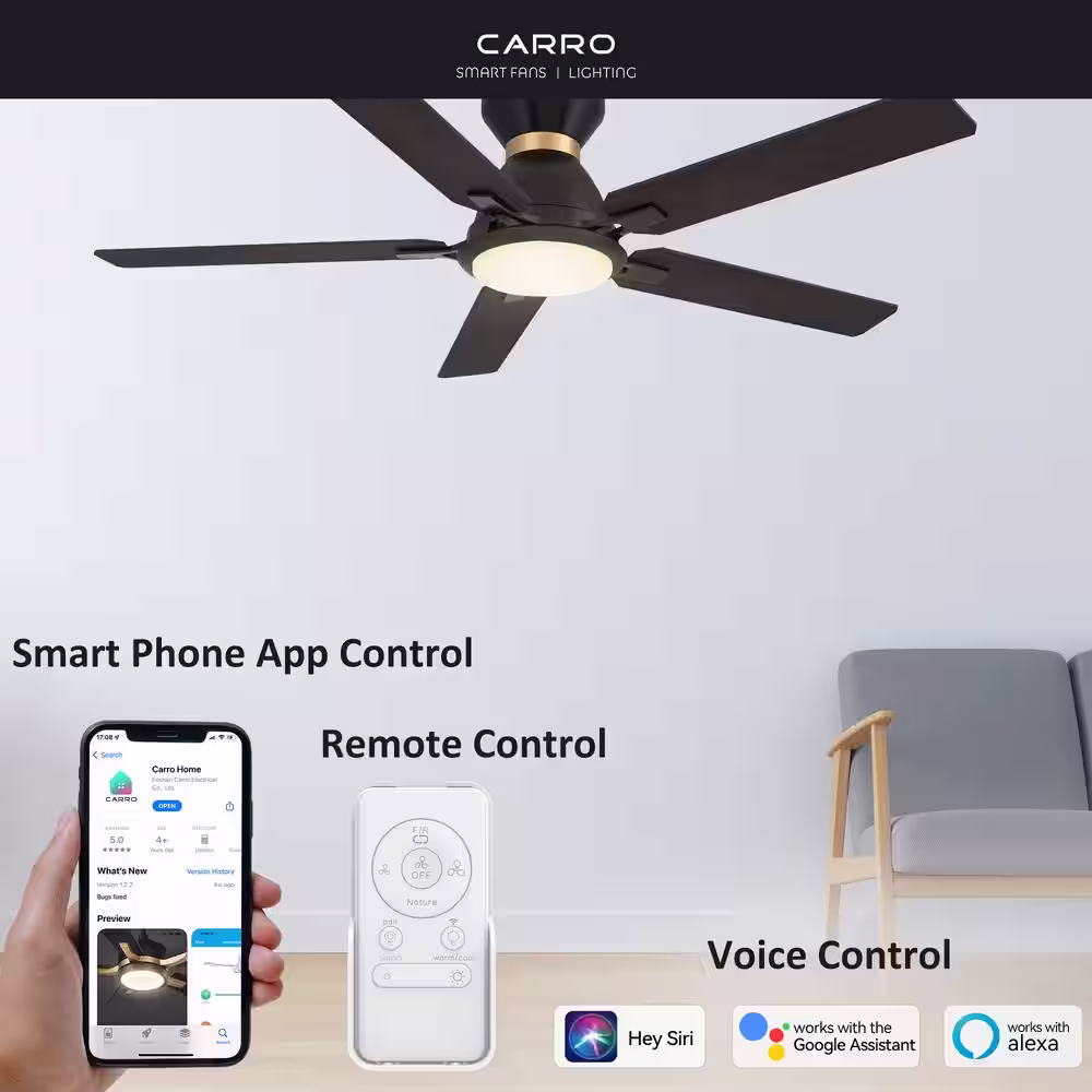 CARRO Essex 52 in. Dimmable LED Indoor/Outdoor Black Smart Ceiling Fan with Light and Remote, Works with Alexa/Google Home