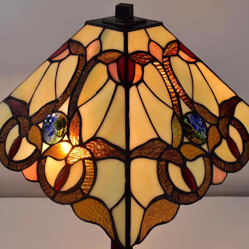 Amora Lighting 23 in. Multi-Colored Tiffany Style Geometric Mission Table Lamp
