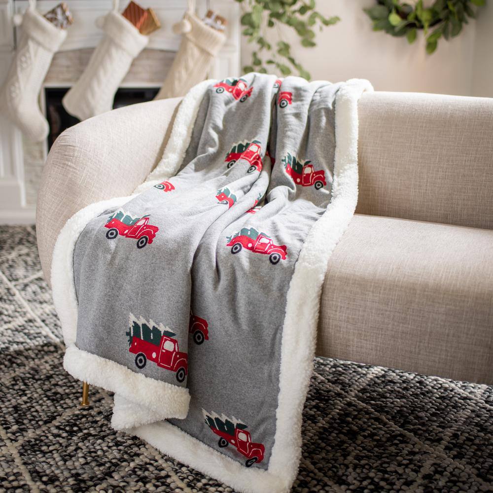 None Heartland Christmas Tree Gray Cotton Throw Blanket