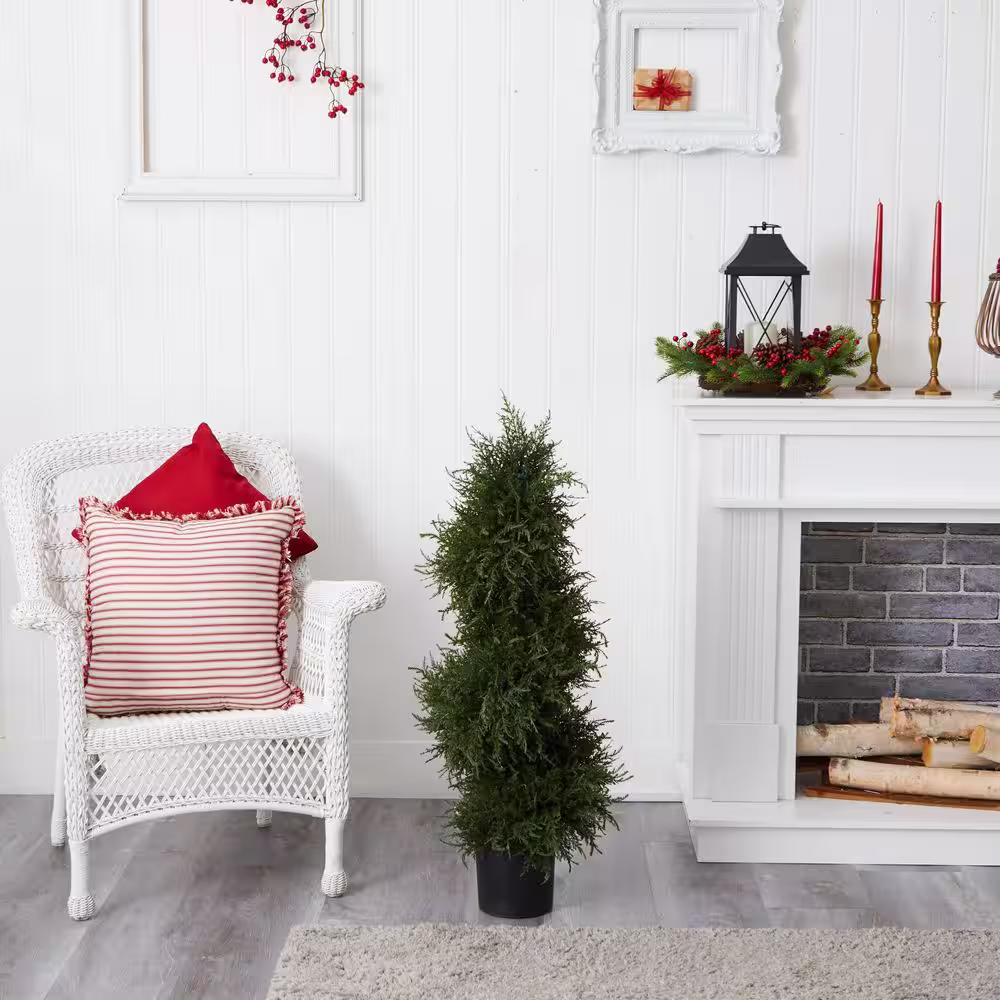 Nearly Natural 43 in. Artificial Cedar Spiral Topiary with Lights