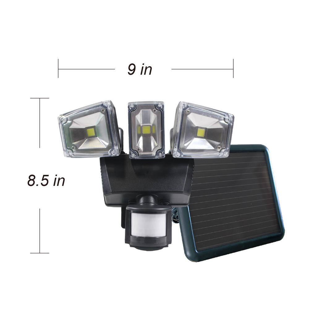 NATURE POWER Triple COBÂ BlackÂ Outdoor Solar Motion Activated SecurityÂ FloodÂ Light with Integrated LED