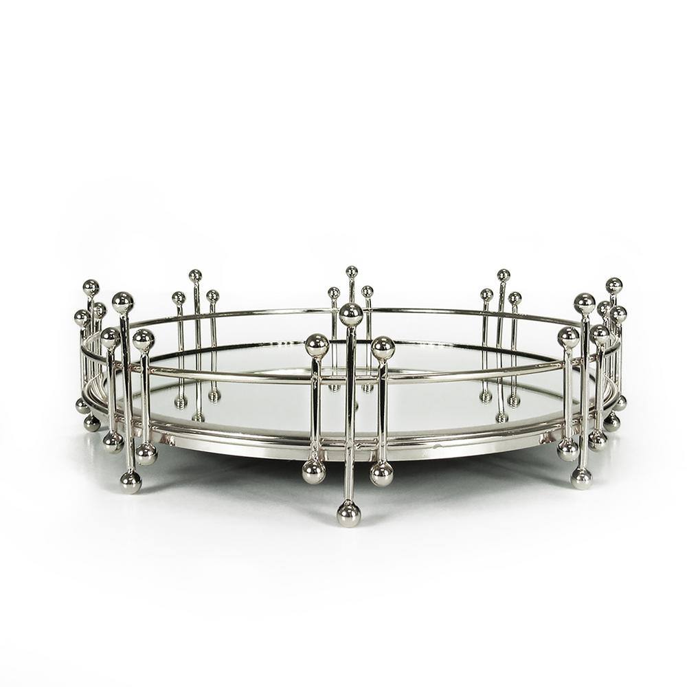 None Radiant 12 in. Silver Round Metal Mirror Decorative Tray