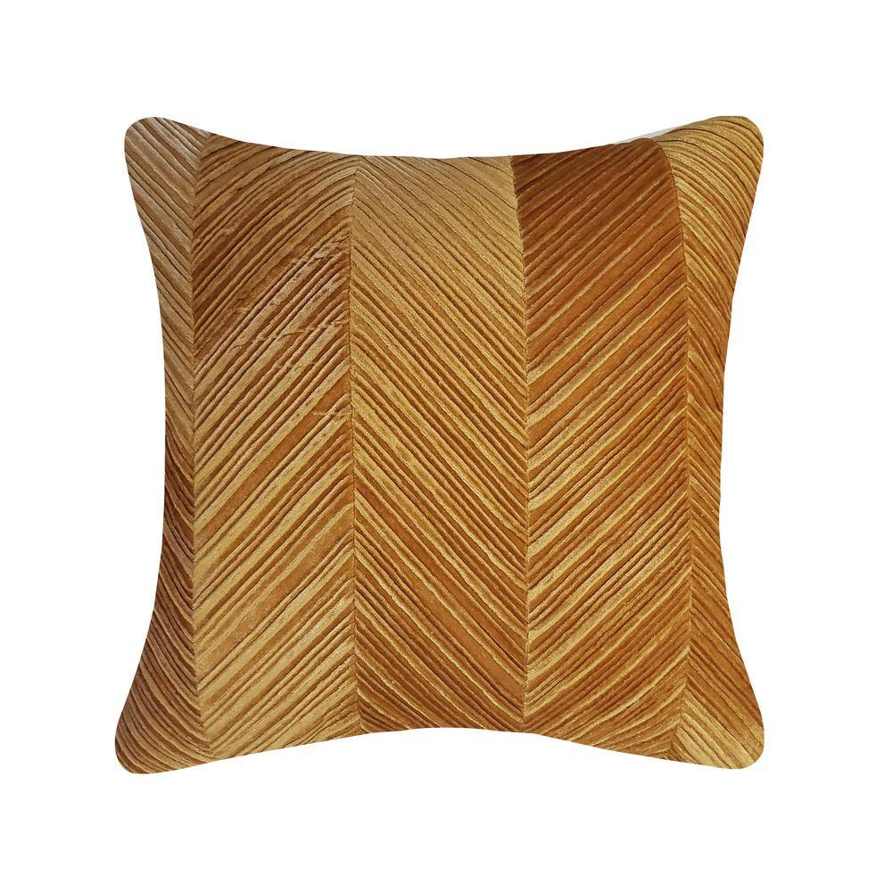 Edie@Home Gold Chevron Velvet 20 in. X 20 in. Throw Pillow