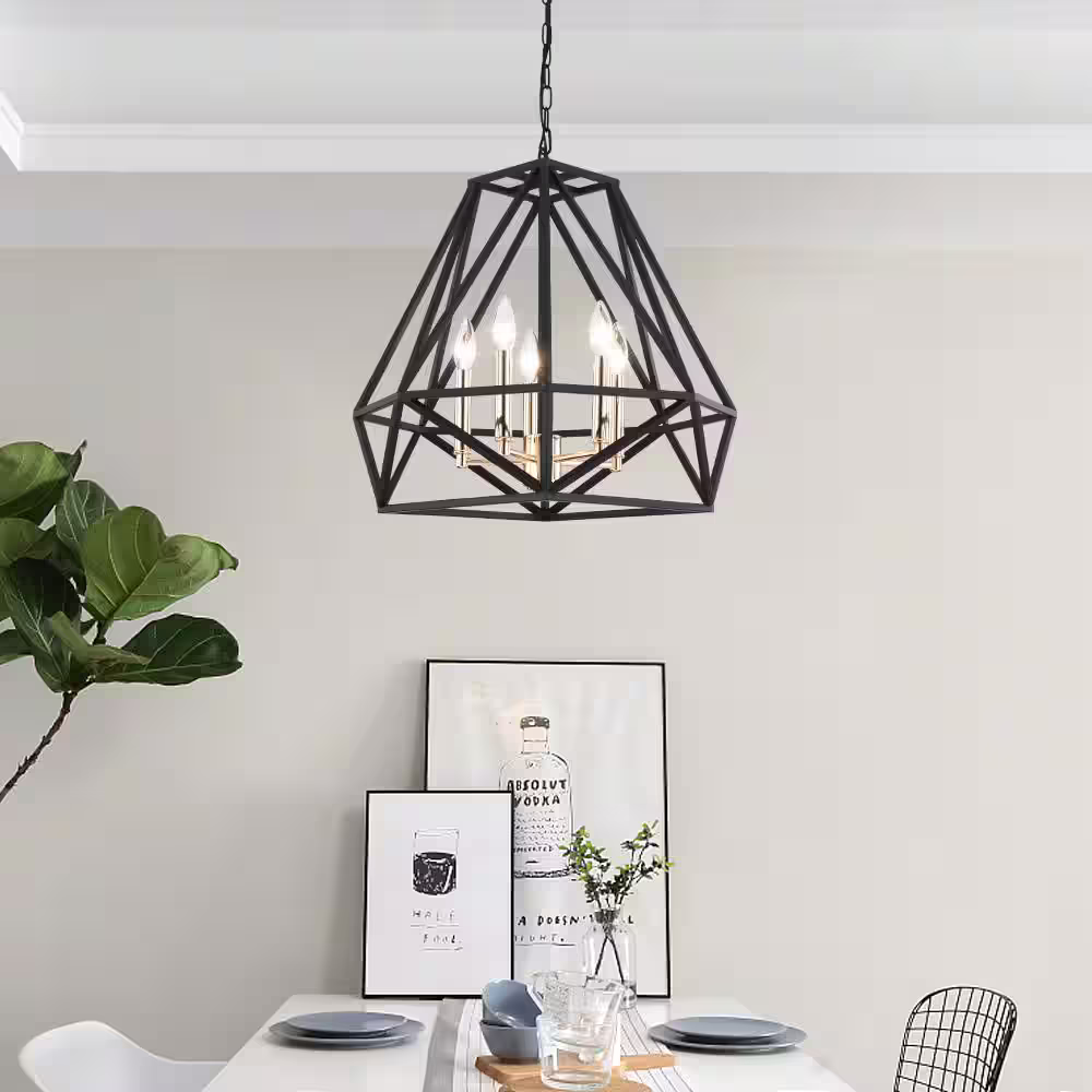 Maxax Tallahassee 5 - Light Unique Geometric Chandelier with Wrought Iron Accents