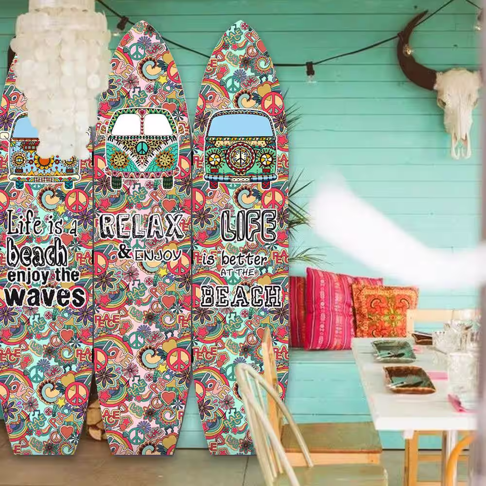 HomeRoots Mariana 71 in Vintage Multicolor Wood Surfboard Screen Panel