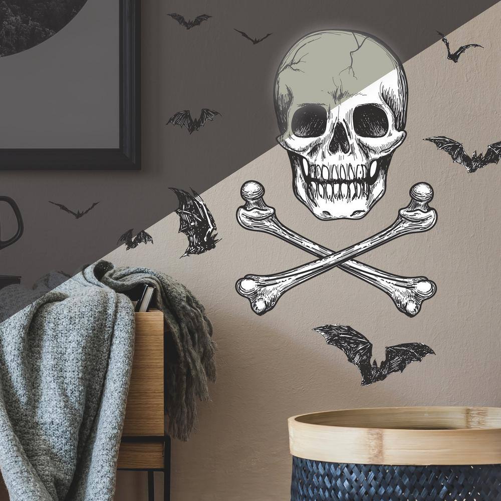 RoomMates Black and White Skull Glow In The Dark Peel and Stick Giant Wall Decal
