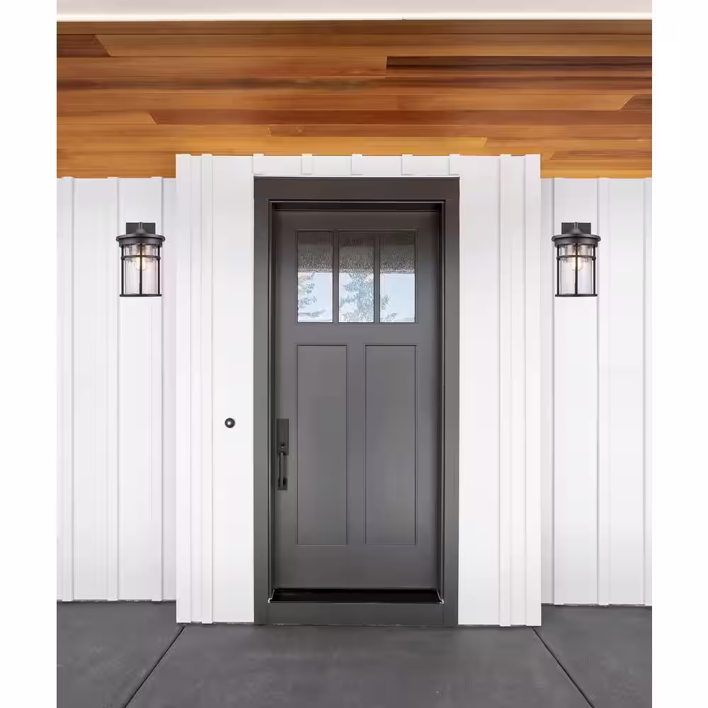 Bel Air Lighting Avalon 14.5 in. 1-Light Rust Outdoor Wall Light Fixture with Clear Crackled Glass