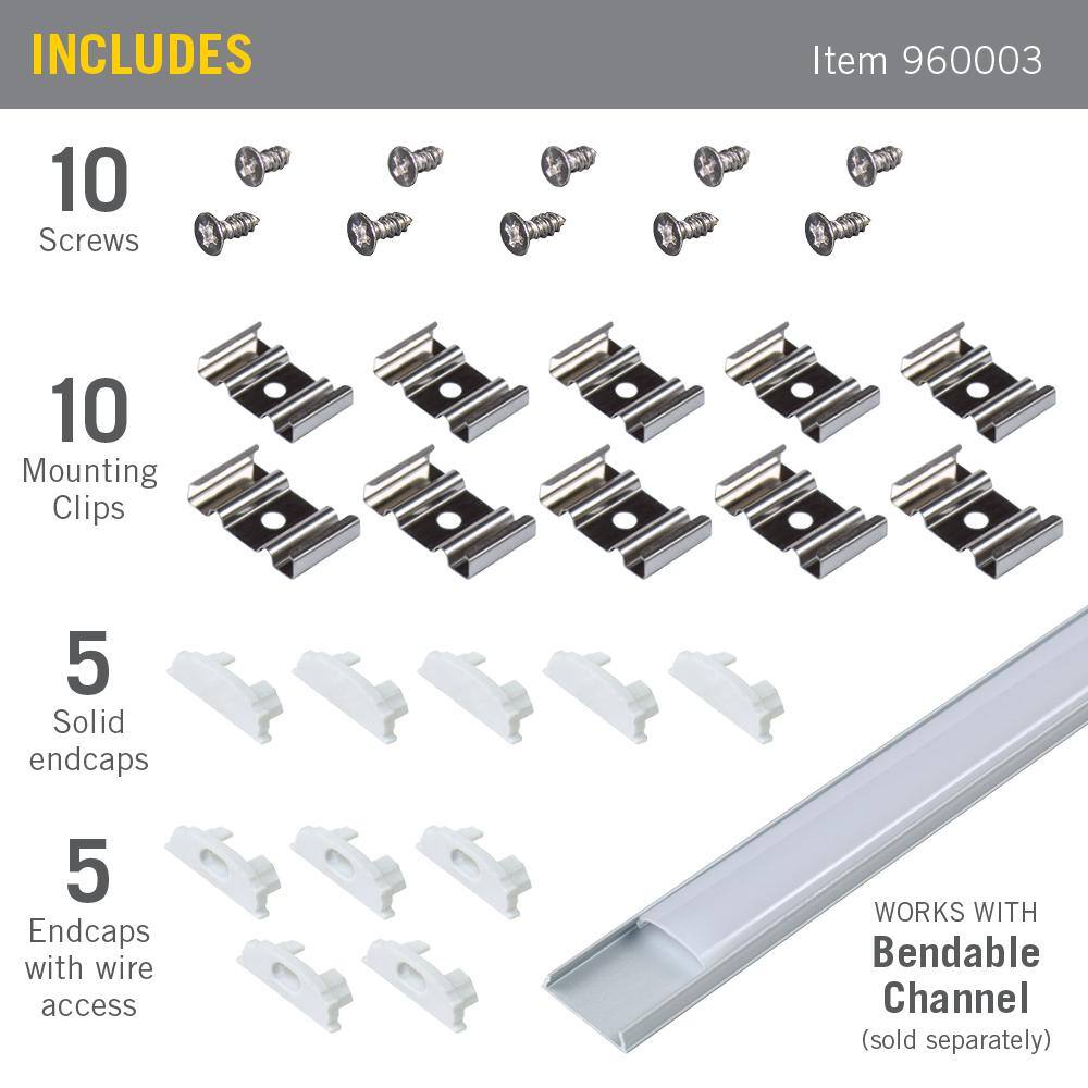 Armacost Lighting Bendable White Tape Light Channel Accessory Pack LED Mounting Hardware (10-Pack)