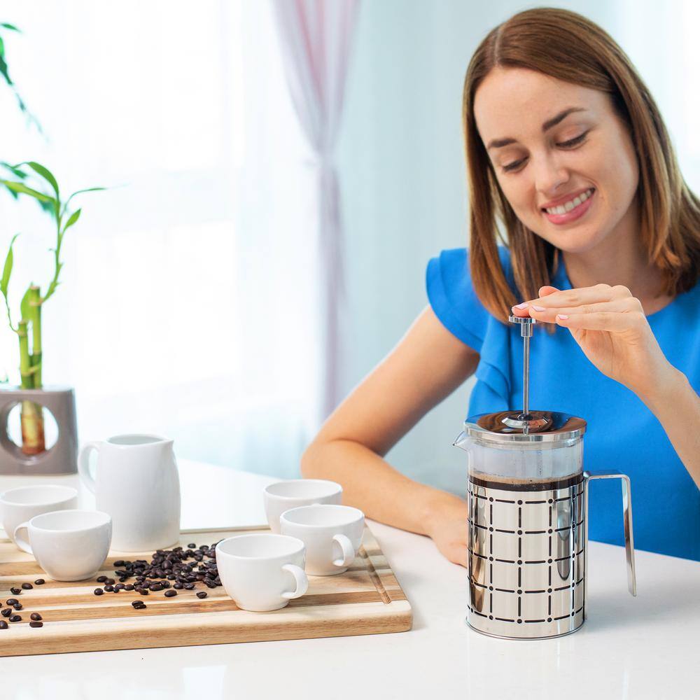 OVENTE 3-Cup Stainless Steel French Press Coffee Maker with 4 Level Mesh Filter