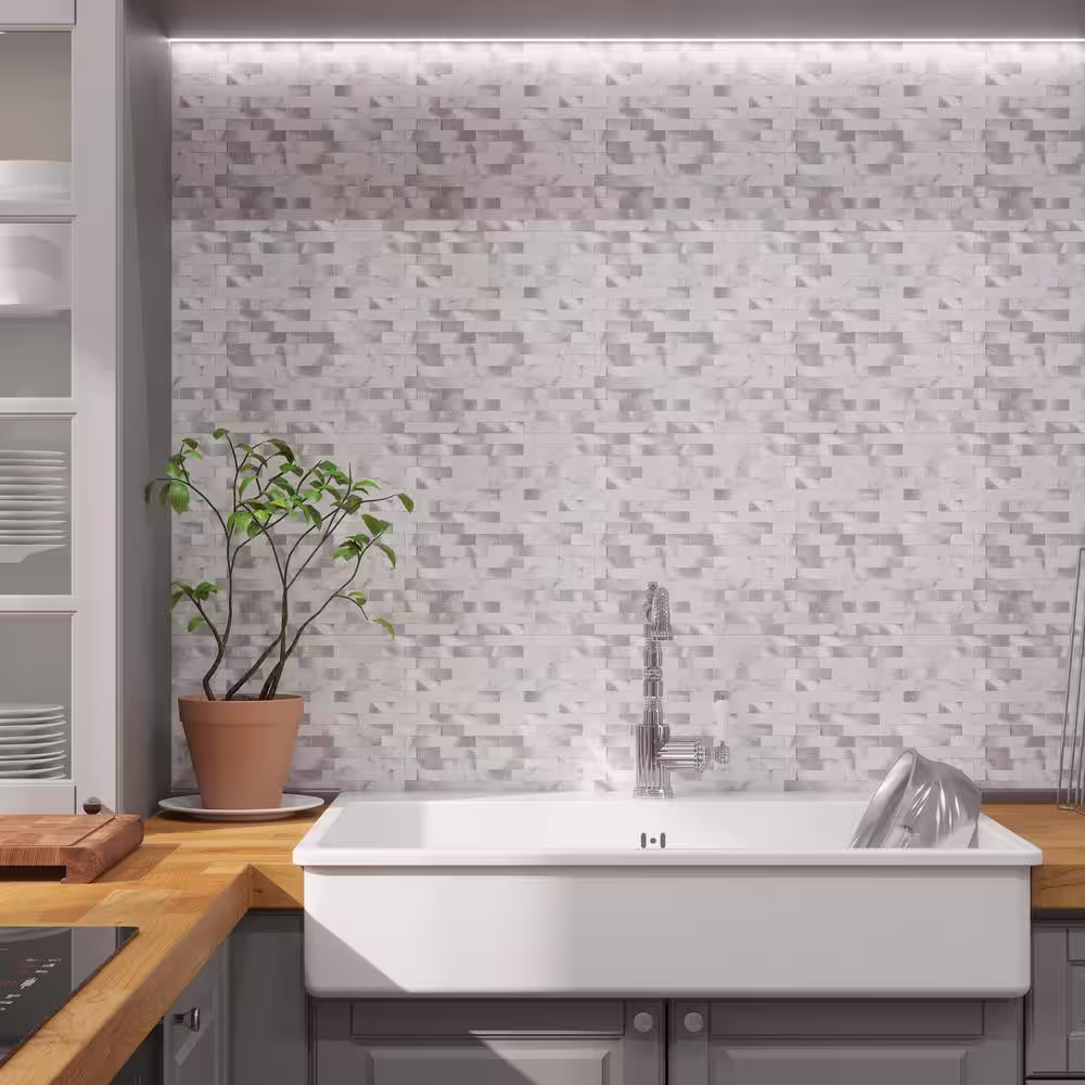 AVANT DECOR Soho Mini Marble and Silver Aluminum Subway 10.23 in. x 10.51 in. Metal Peel and Stick Tile (5.97 sq. ft./8-Pack)