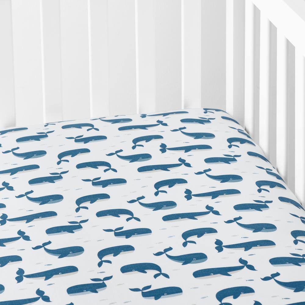 The Company Store Company Kid's Whale School Blue Multi Organic Cotton Percale Crib Sheet