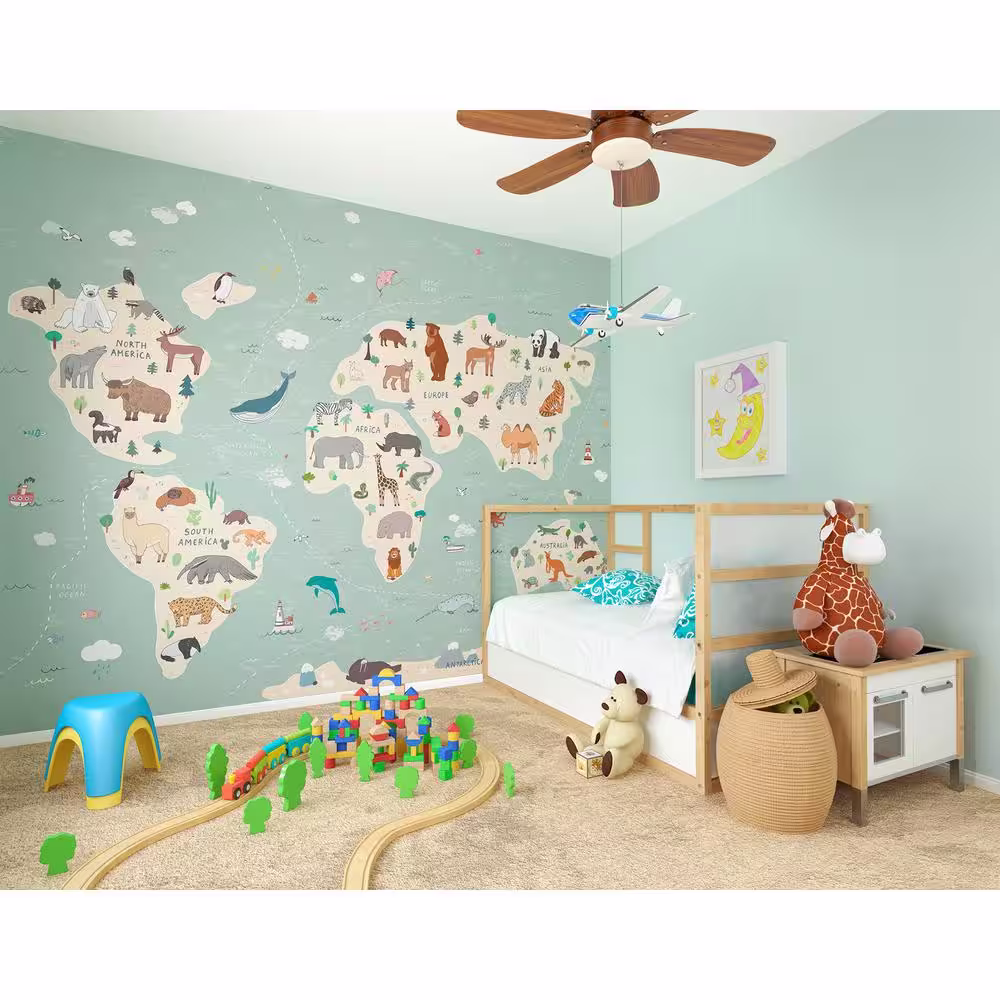 OhPopsi Illustration of a Children's World Map Wall Mural