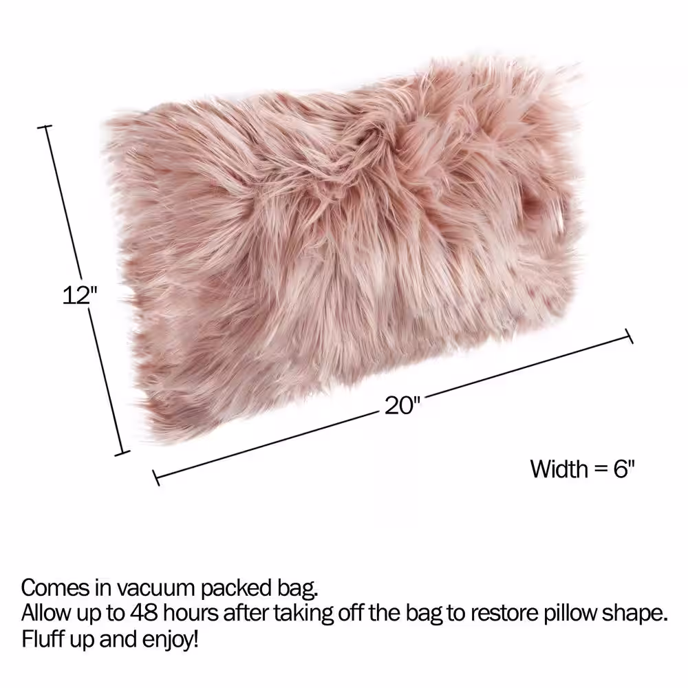 None Pink 12 in. W x 20 in. L Faux Himalayan Fur Lumbar Decorative Throw Pillow