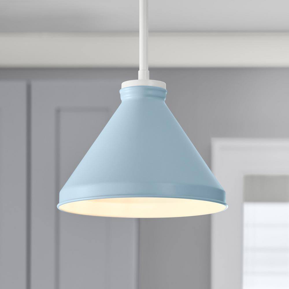 None 2-1/4 in. Light Blue Metal Cone Pendant Light Shade