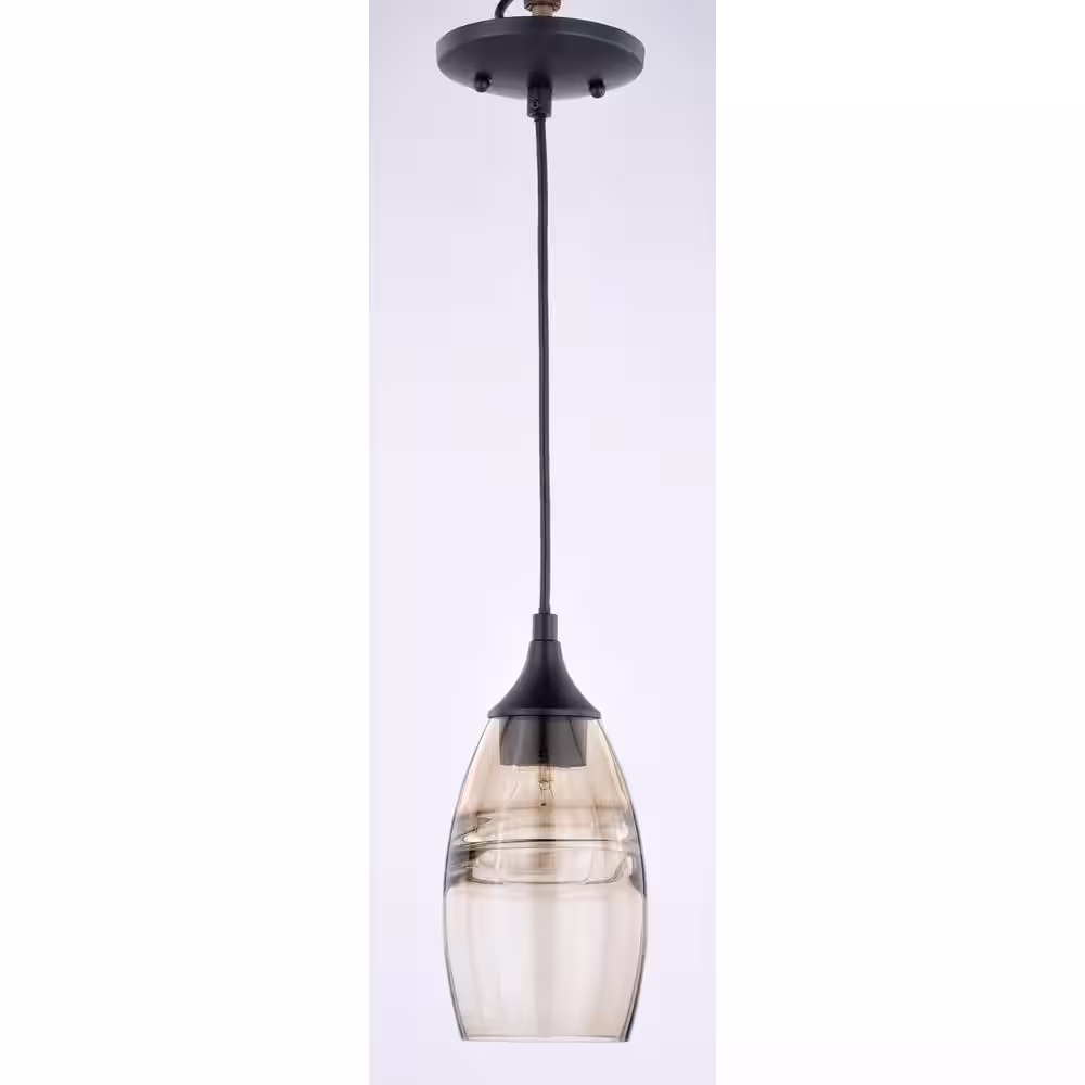 VAXCEL Milano 1-Light Oil Rubbed Bronze Shaded Mini Pendant Ceiling Light Amber Fog Glass