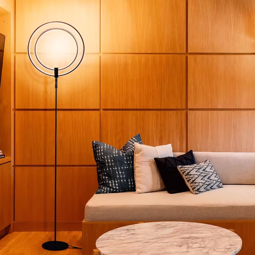 Brightech Eclipse 79 in. Black Modern LED Torchiere Floor Lamp with Touch Dimmer