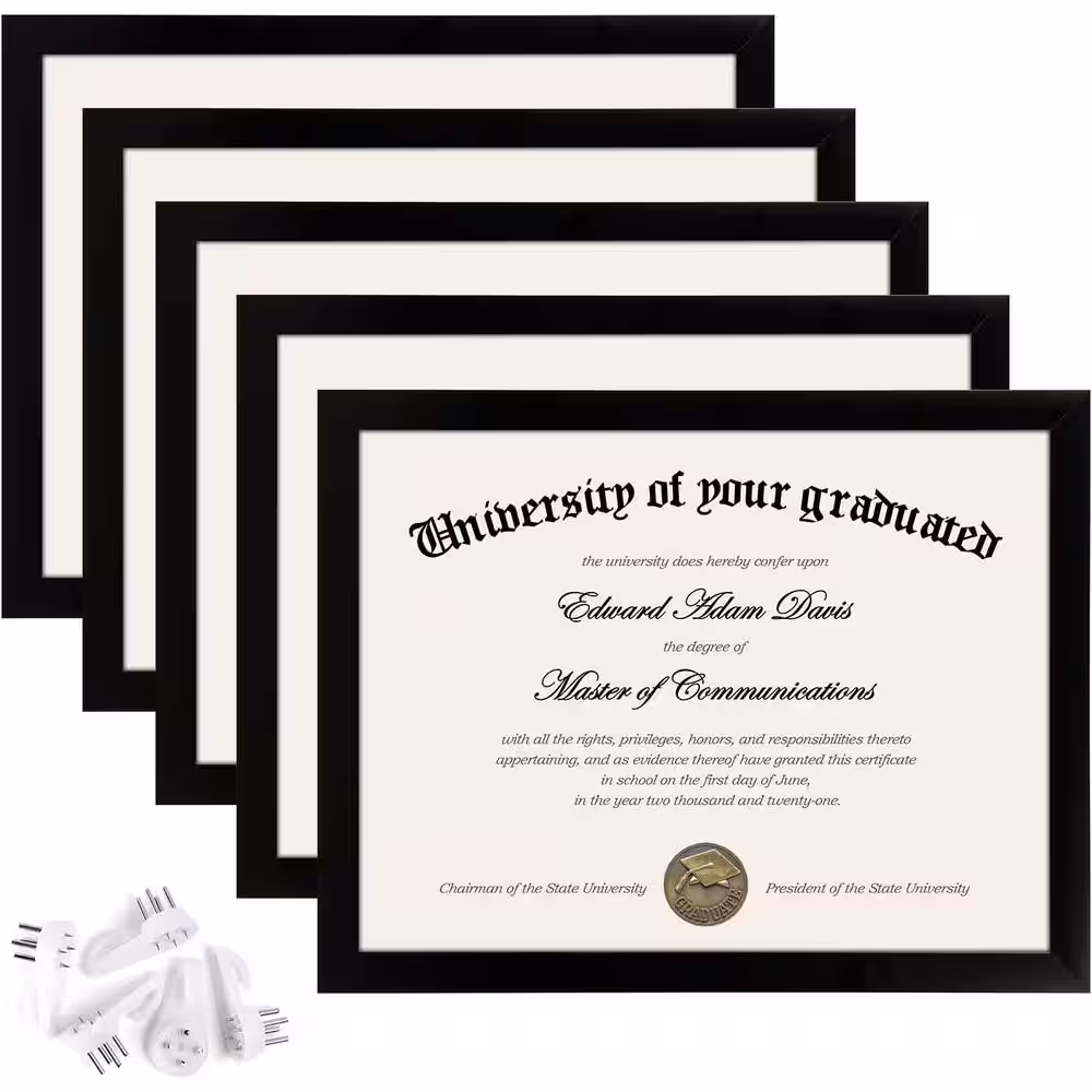 None 8.5 in. x 11 in. Black Picture Frame Certificate Document Frame (Set of 5)
