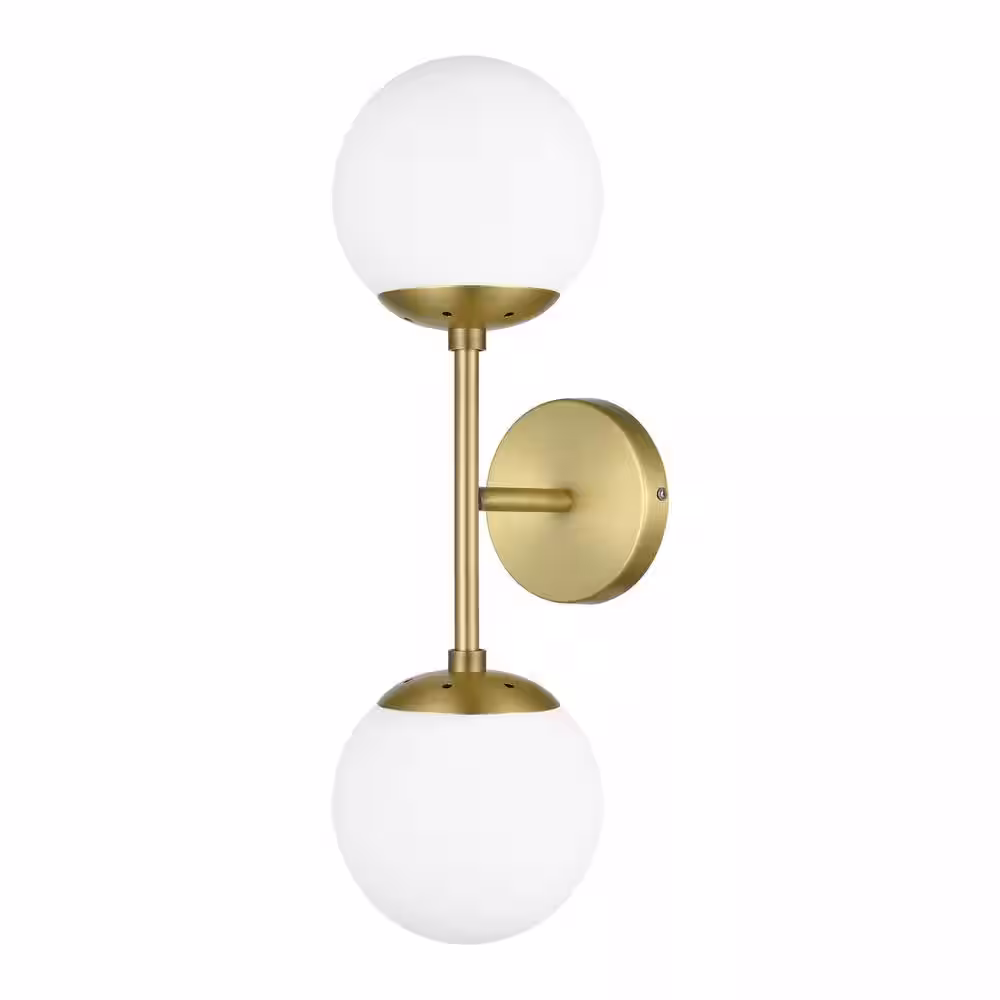 Light Society Zeno Globe 2-Light Wall Sconce in Brushed Brass/White