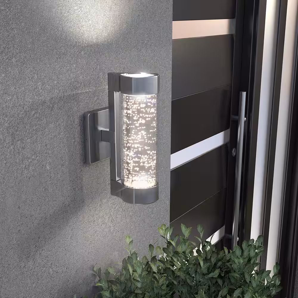 Artika Essence Stainless Steel Modern Bubble Glass Integrated LED Outdoor Hardwired Garage and Porch Light Cylinder Sconce