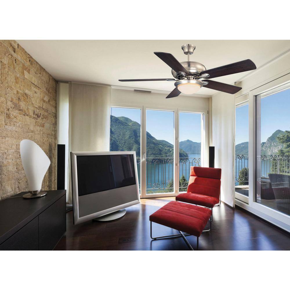 Savoy House Sierra Madres 52 in. W x 12.09 in. H 1-Light Integrated LED Indoor Satin Nickel Ceiling Fan with Glass Diffuser