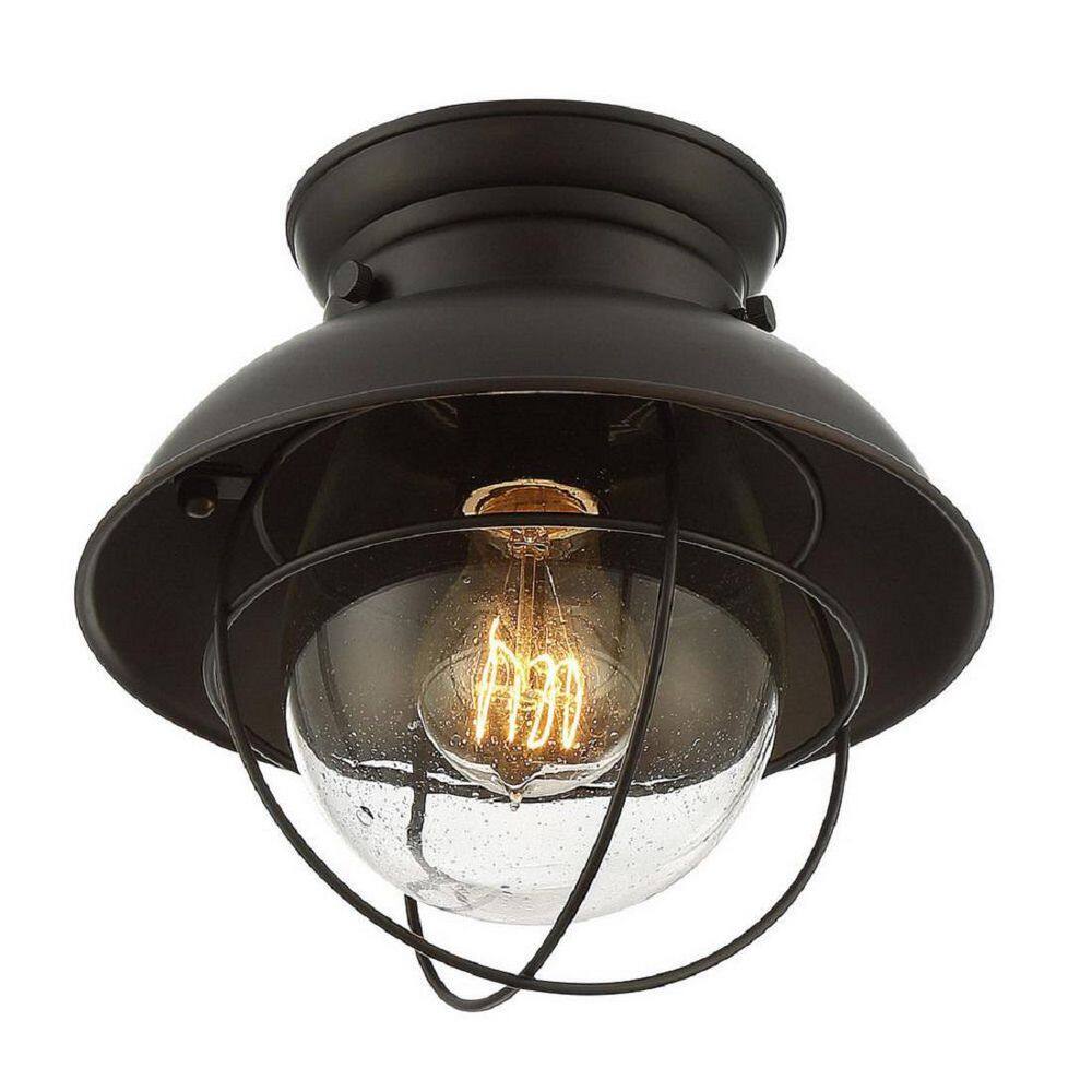 Savoy House 9 in. W x 9 in. H 1-Light Oil Rubbed Bronze Ceiling Light with Clear Seeded Glass Shade
