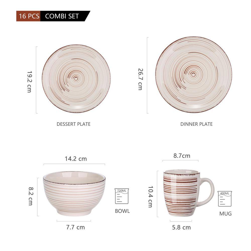 vancasso Bella 16-Pieces Dinnerware Set Porcelain Dinner Set Crockery in Vintage Look Combination Sets Beige (Service for 4)