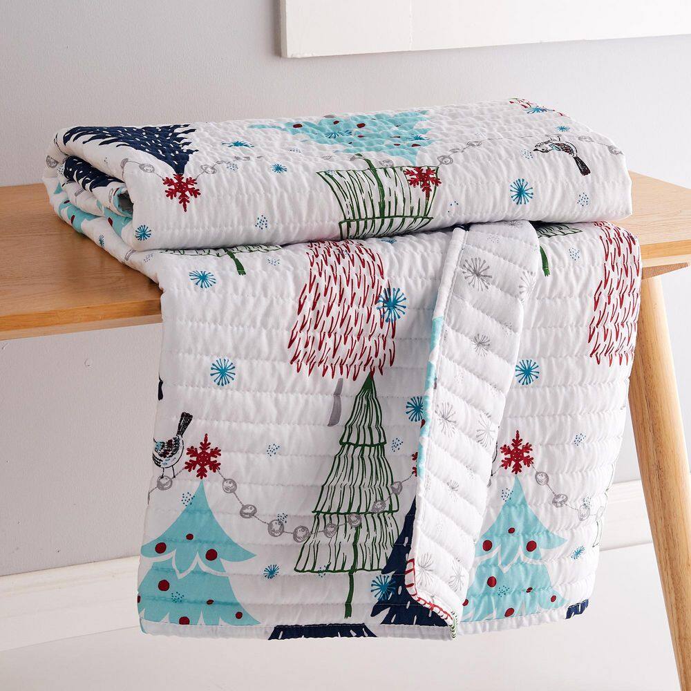 None White Pine Multicolor Christmas Three Quilted Microfiber Throw Blanket