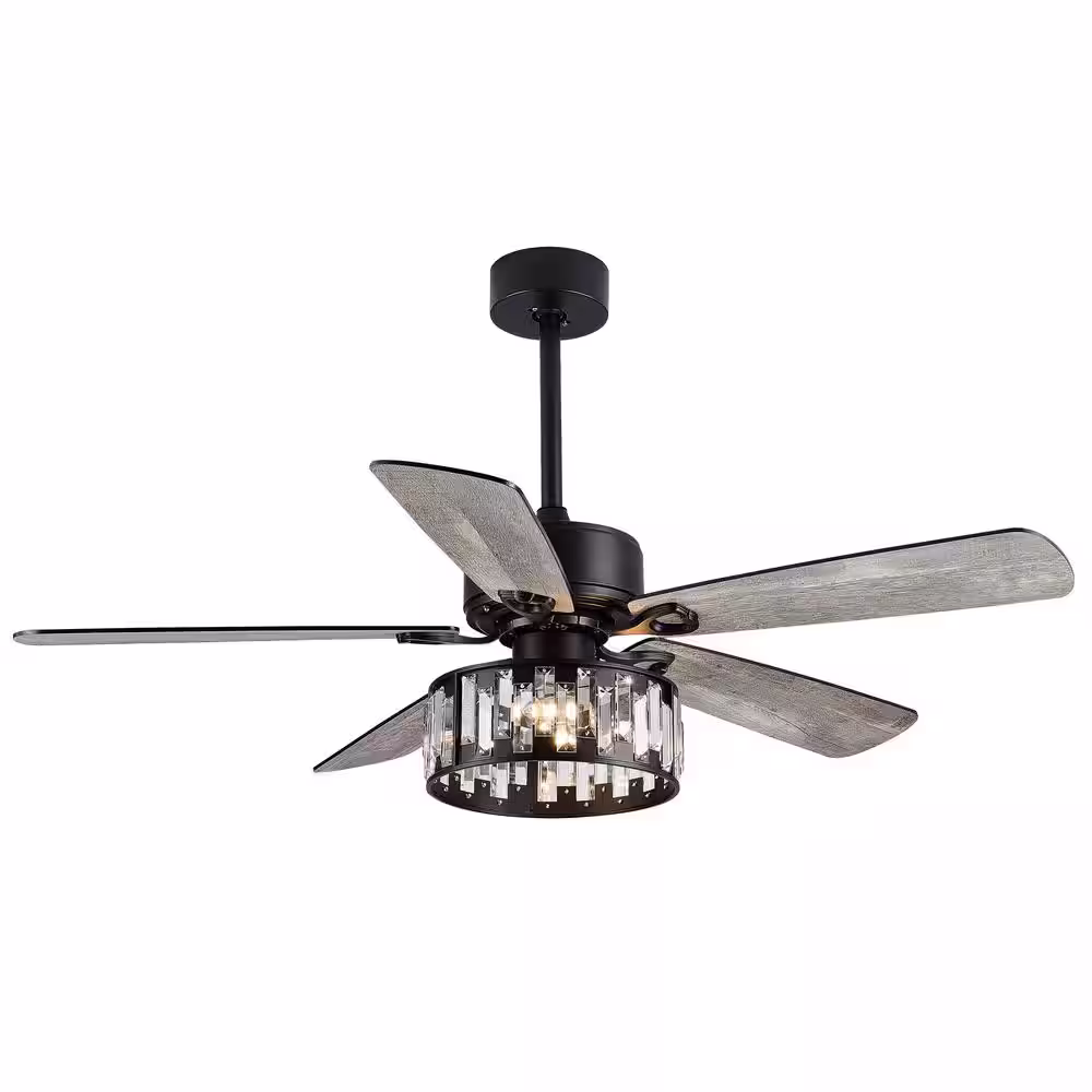 Breezary Sergio 52 in. Indoor Crystal Black Ceiling Fan with Remote Control and Light Kit Included