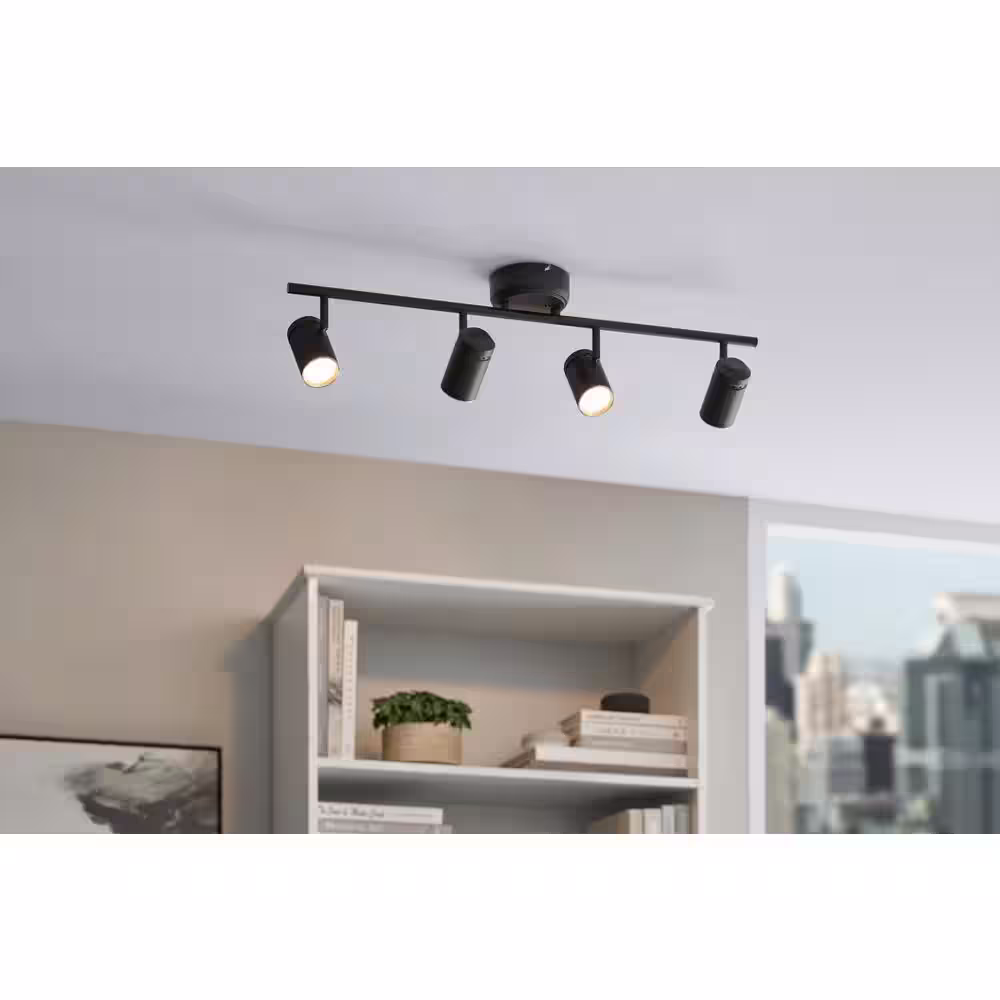 Hampton Bay Crosshaven 2.6 ft. 4-Light Black Hubspace Smart Color Tunable Integrated LED Fixed Track Ceiling Lighting Kit