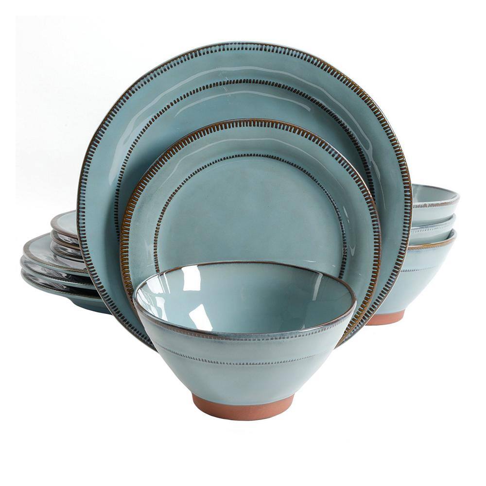 GIBSON elite Terranea 12-Piece Country/Cottage Teal Terra Cotta Dinnerware Set (Service for 6)