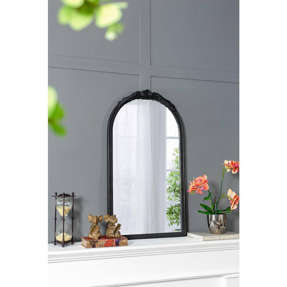 None 23 in. W x 42 in. H Arched Framed Black Mirror Wood Mirror Wall Decor for Living Room, Bathroom, Entryway