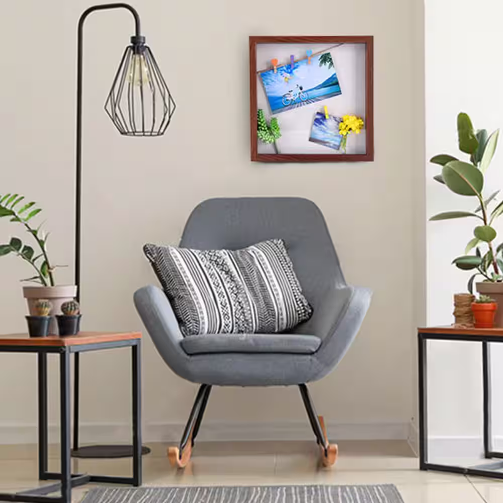 None 12 in. x 12 in. Brown Square Shadow Box Picture Frame Linen Background Real Glass Front