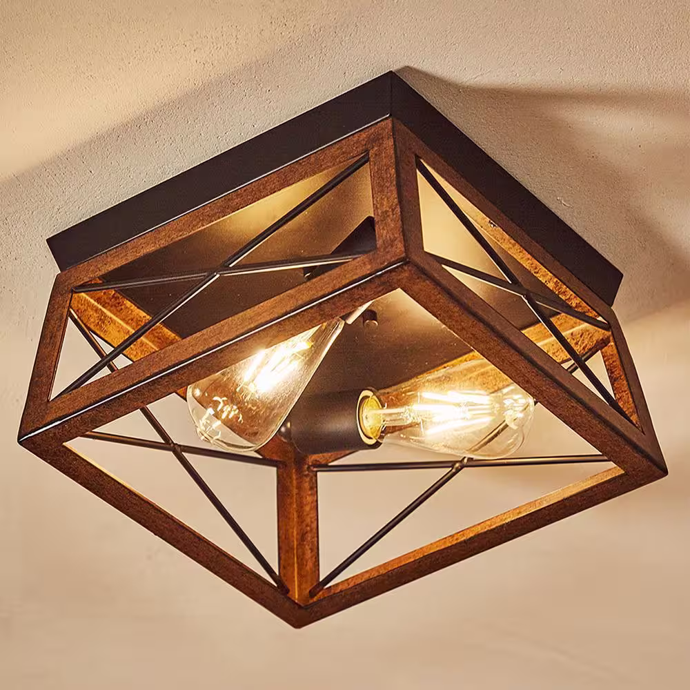 Uixe 12 in. 2-Lights Bronze Ceiling Smart Flush Mount (1-Pack)