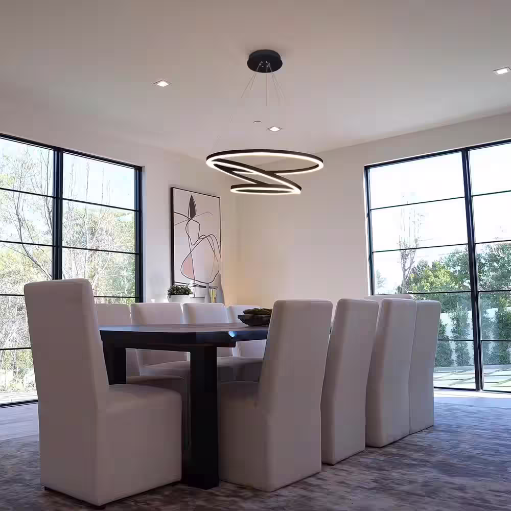 VONN Lighting Tania 98-Watt 32 in. ETL Certified Integrated LED Black Chandelier Height Adjustable With 3-LED Circles Hanging Pendant