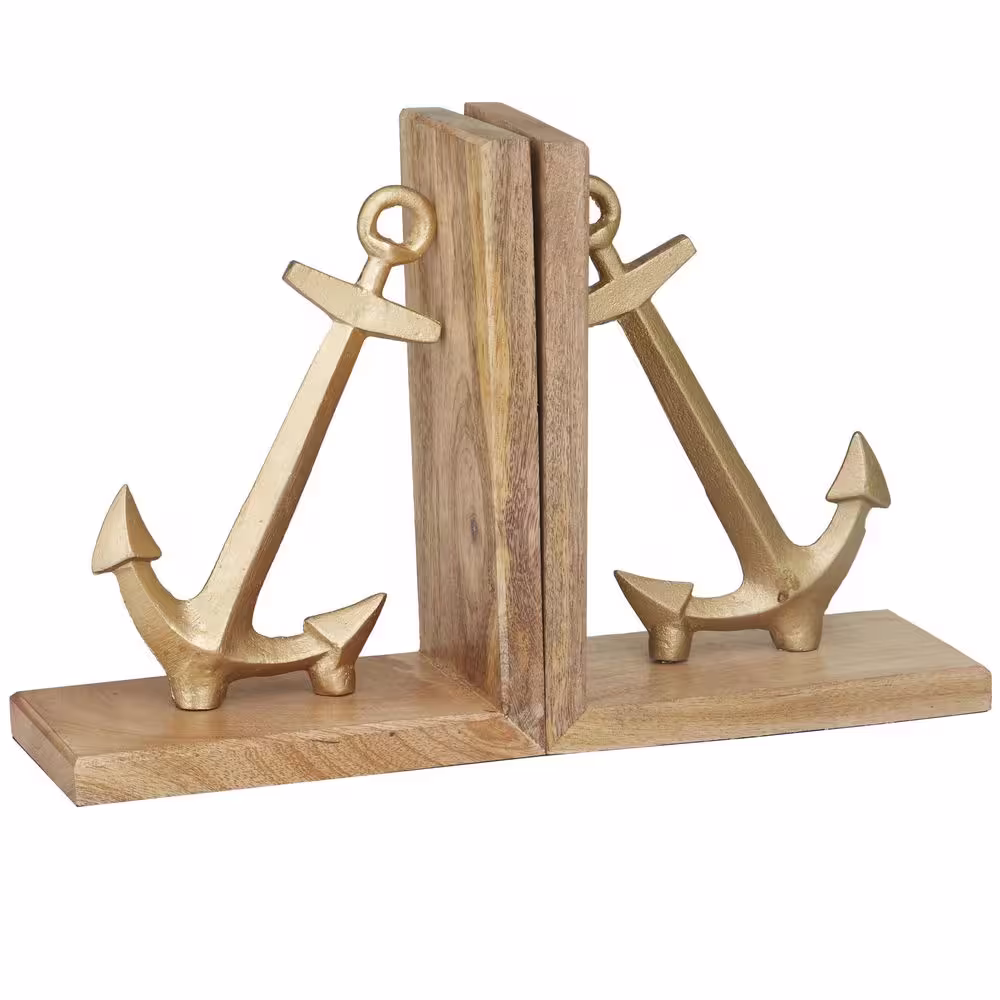 Litton Lane Gold Aluminum Anchor Bookends (Set of 2)