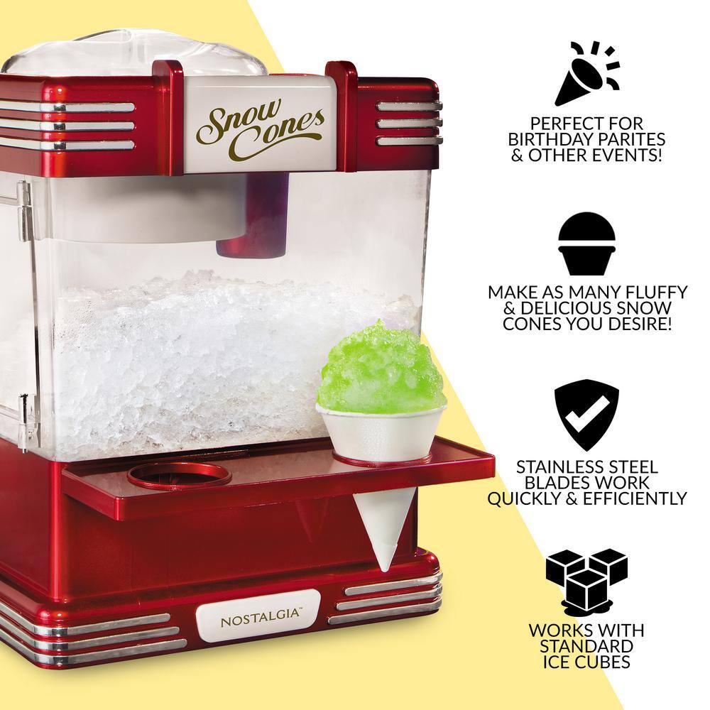 Nostalgia Retro Table-Top Red Snow Cone Maker, Makes 20 Icy Treats, With 2 Reusable Plastic Cups & Ice Scoop