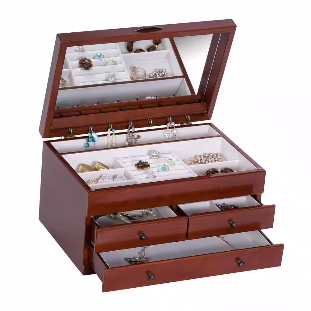 Mele & Co Fairhaven Walnut Finish Wooden Jewelry Box